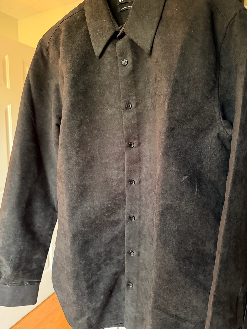 Men's Black Faux-Suede Button-Front Jacket - Classic Shirt Collar